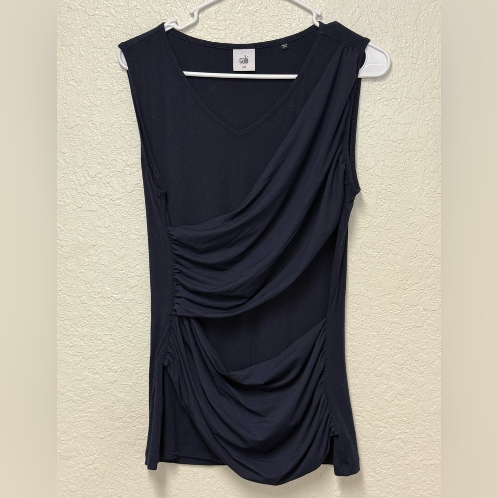 CAbi Navy Draped Sleeveless Top